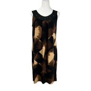 Dana Buckman Black Tan Brown Crocheted Beaded Neckline‎ Sleeveless  Size M